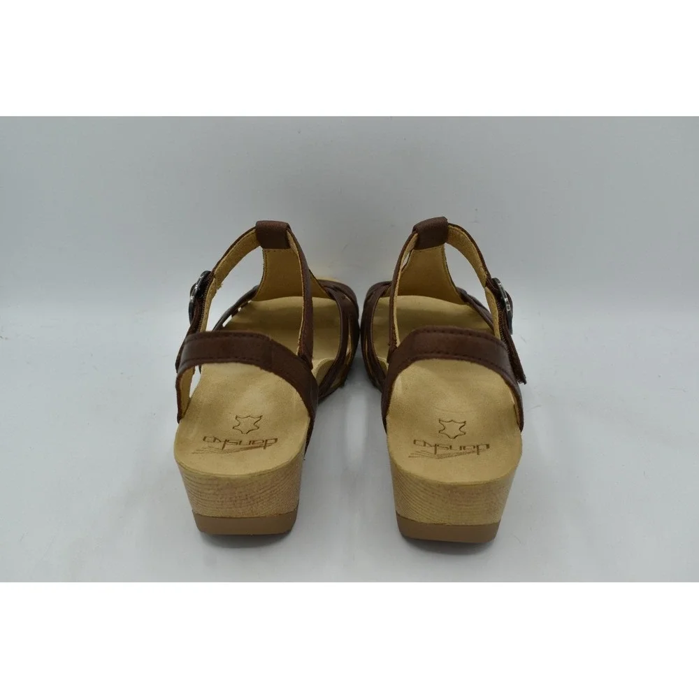 Dansko Women EU 40 Tia Milled Burnished Brown Leather Strappy Sandals Shoes